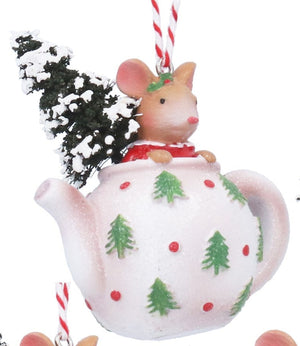 Cute mouse in teapot & teacup hanging decs