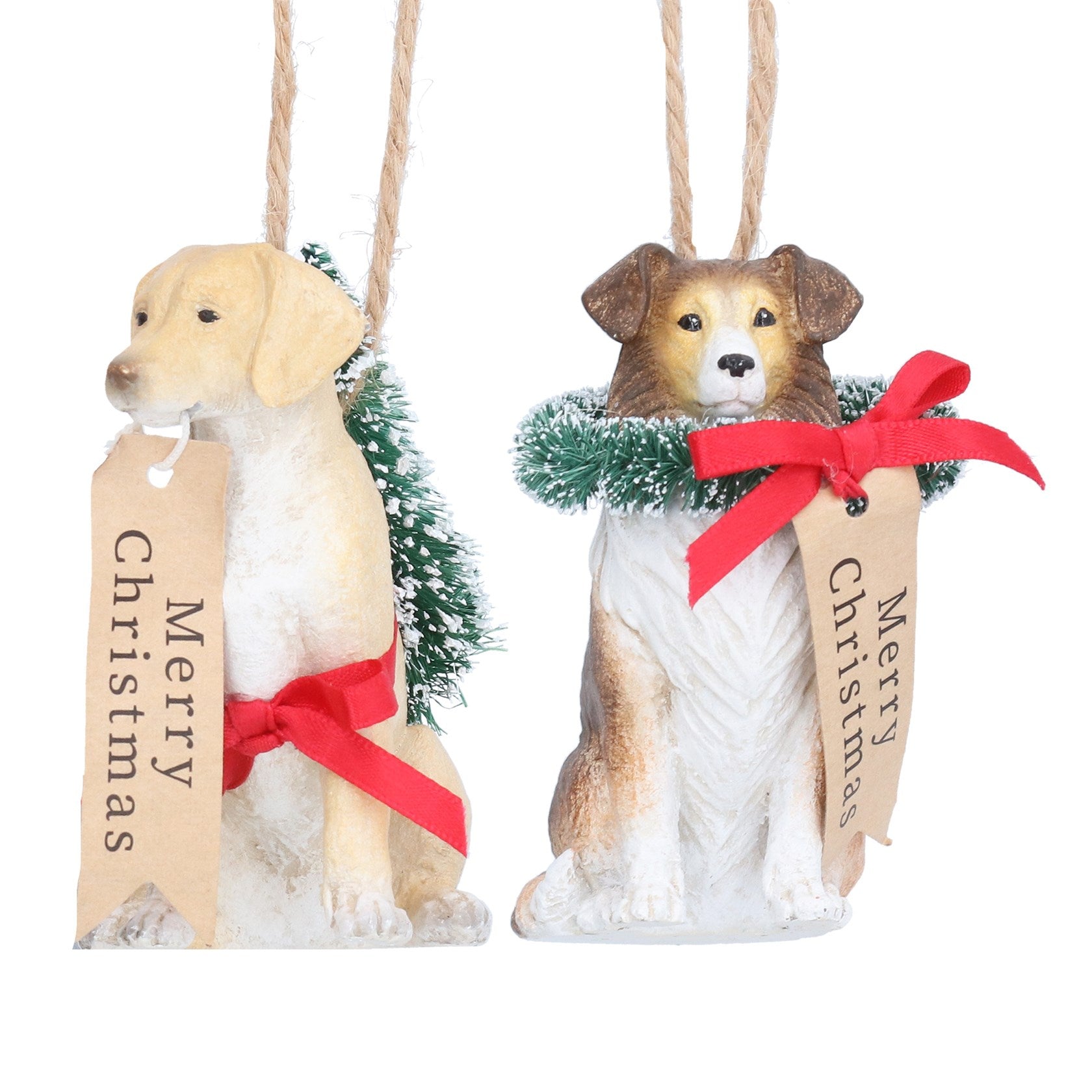 Festive dog hang decs with red bow