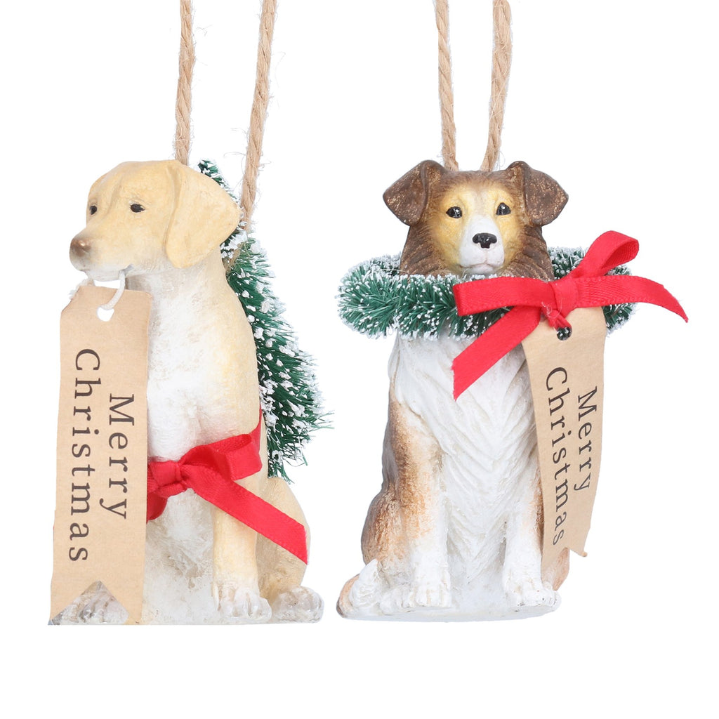 Festive dog hang decs with red bow
