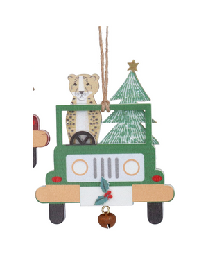 Wooden tiger/leopard in car hanging dec