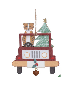 Wooden tiger/leopard in car hanging dec