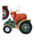 Dairy/highland cow in tractor hanging dec