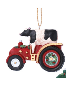 Dairy/highland cow in tractor hanging dec