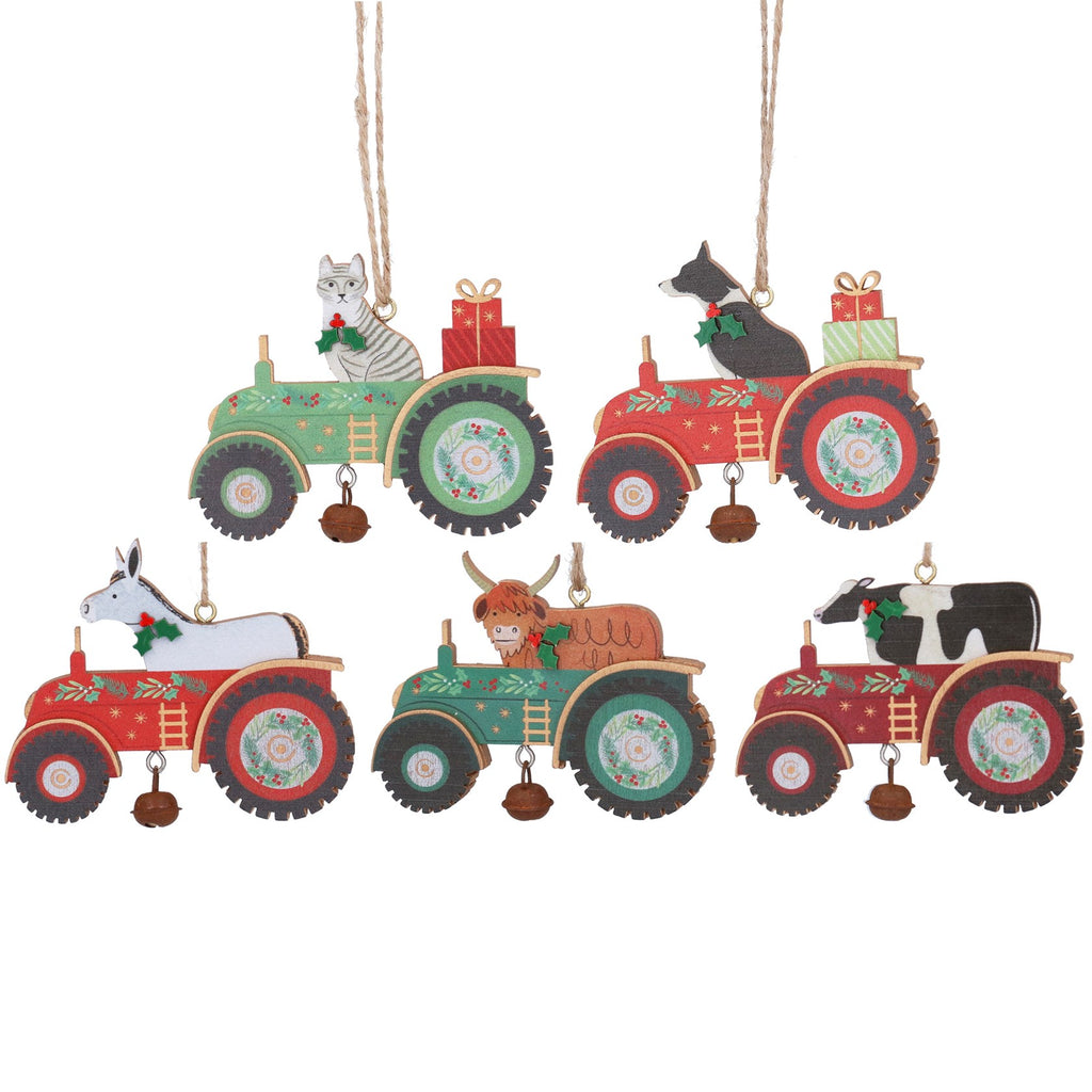 Wood animals in tractor hanging decs