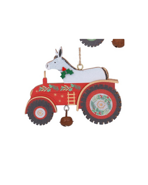 Wood animals in tractor hanging decs