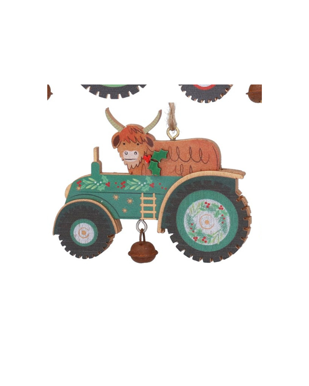 Wood animals in tractor hanging decs