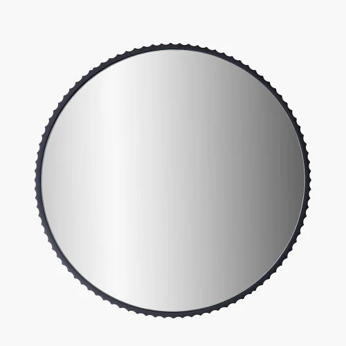 Black metal textured edged round wall mirror