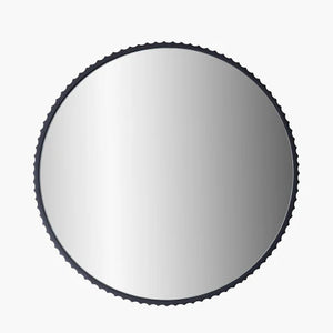 Black metal textured edged round wall mirror