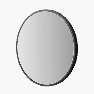 Black metal textured edged round wall mirror