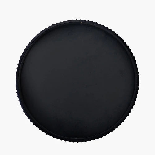 Black metal textured edged round wall mirror