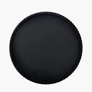 Black metal textured edged round wall mirror