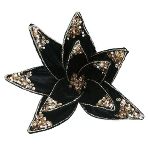 Green velvet poinsettia with gold sequins clip
