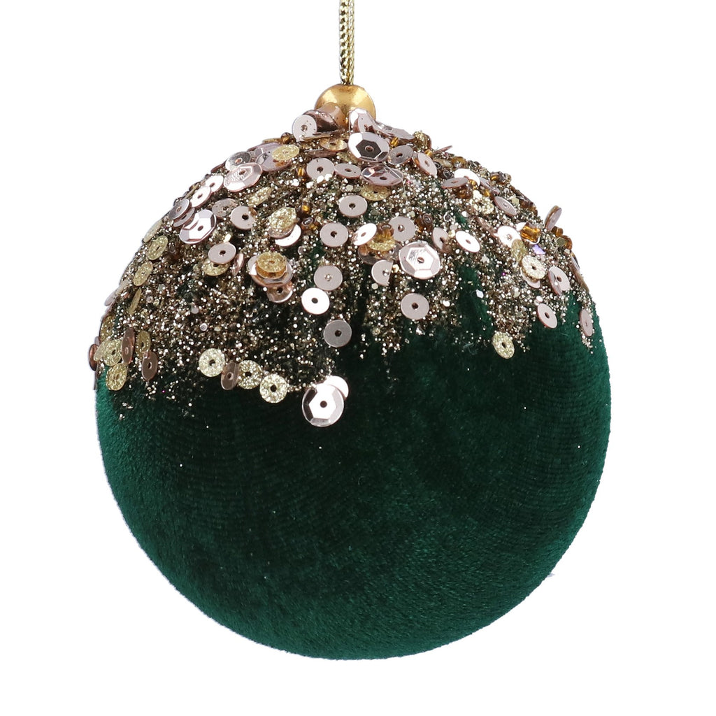 Forest green velvet ball with gold cascade