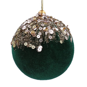 Forest green velvet ball with gold cascade