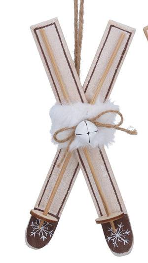 Wooden skis with snowflake