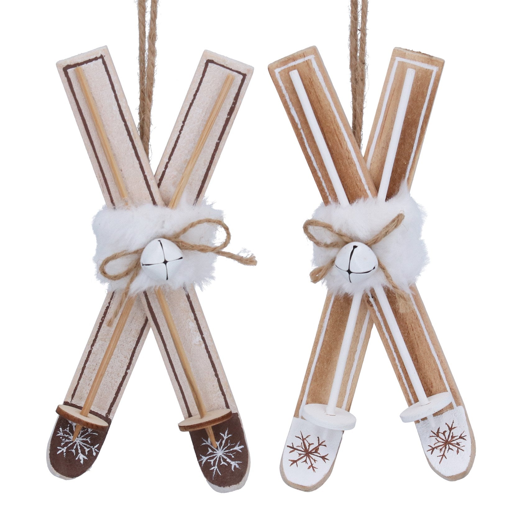 Wooden skis with snowflake