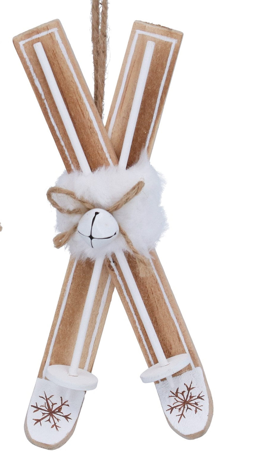 Wooden skis with snowflake