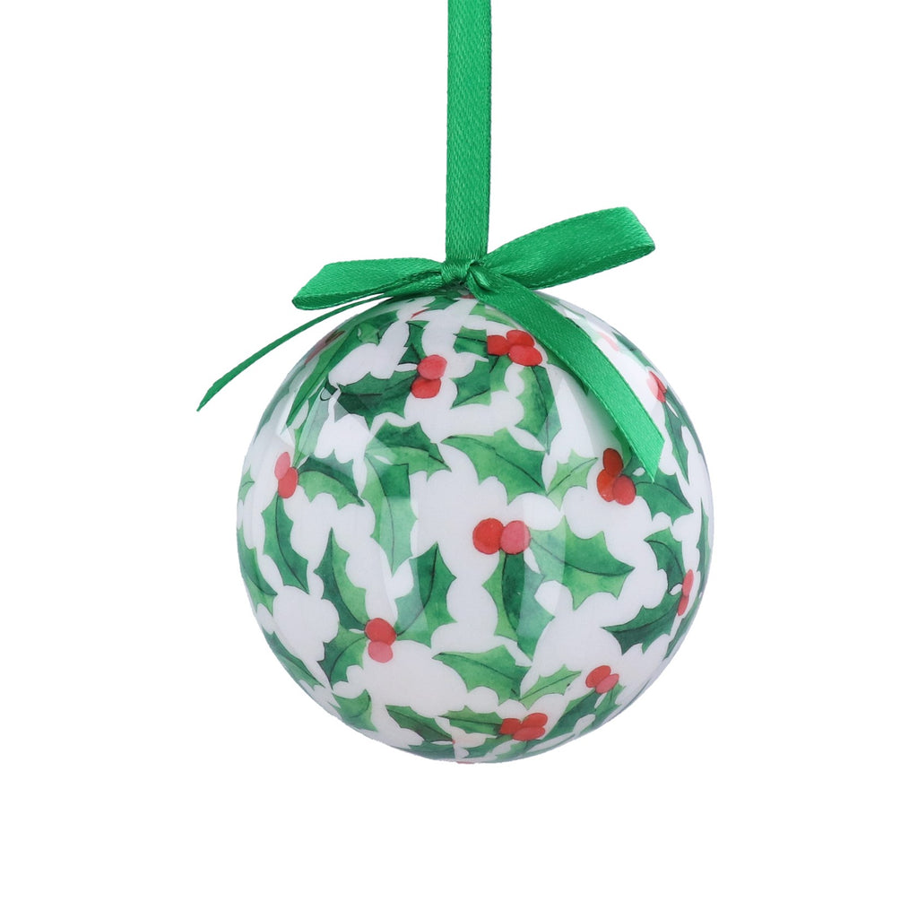 Holly print shatterproof bauble