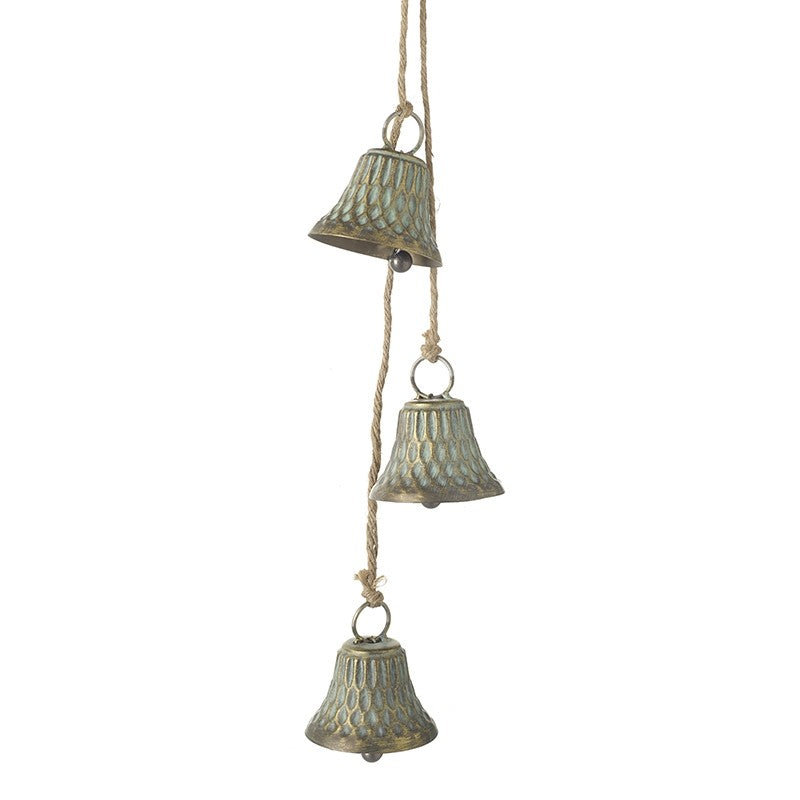 Three metal bells hanging dec
