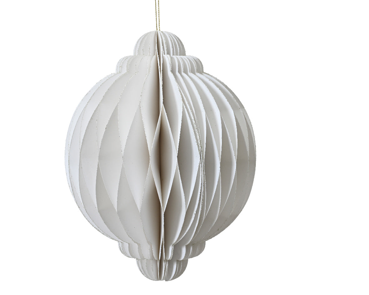 White Onion Shape Paper Hanging Dec (15cmH)