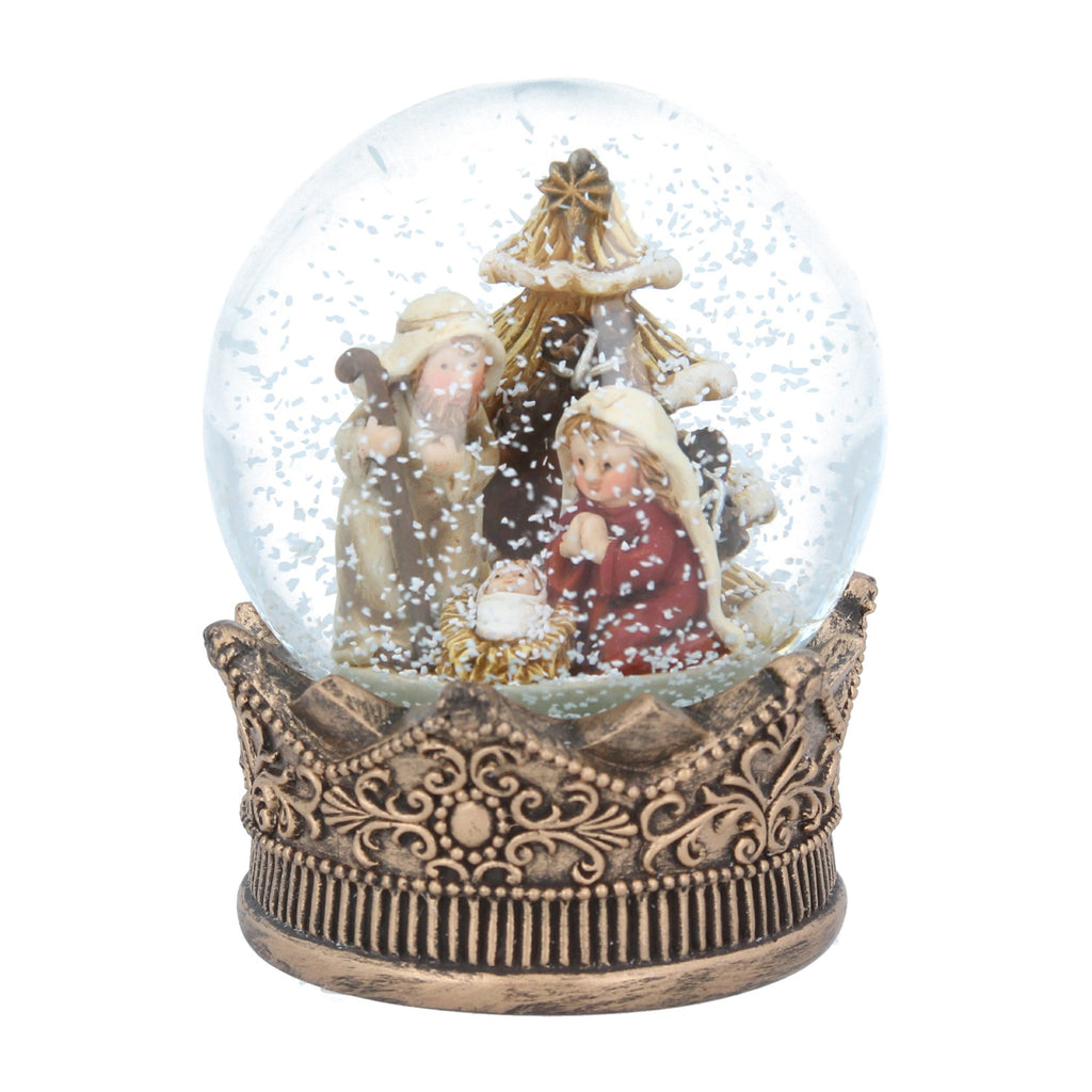 Nativity in gold crown snow dome