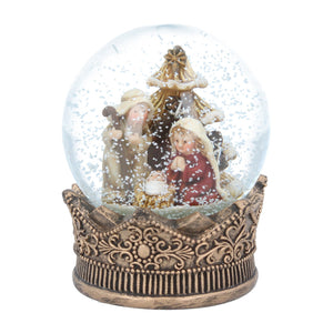 Nativity in gold crown snow dome