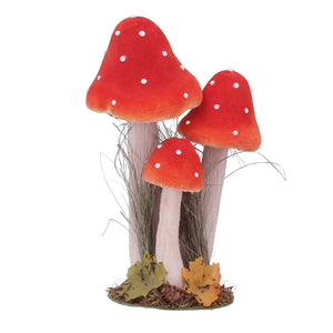 Red triple flock toadstool ornament (Large)
