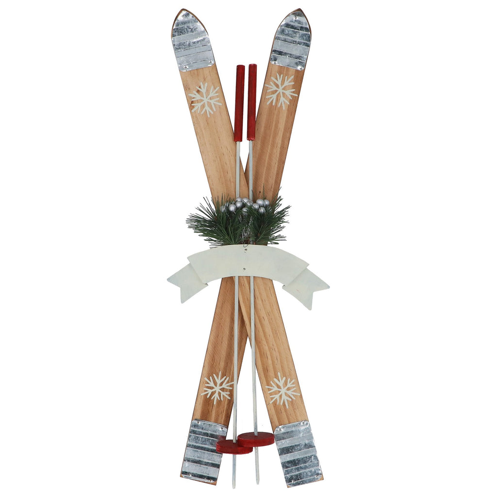 Metal tip wood skis ornament (Large)