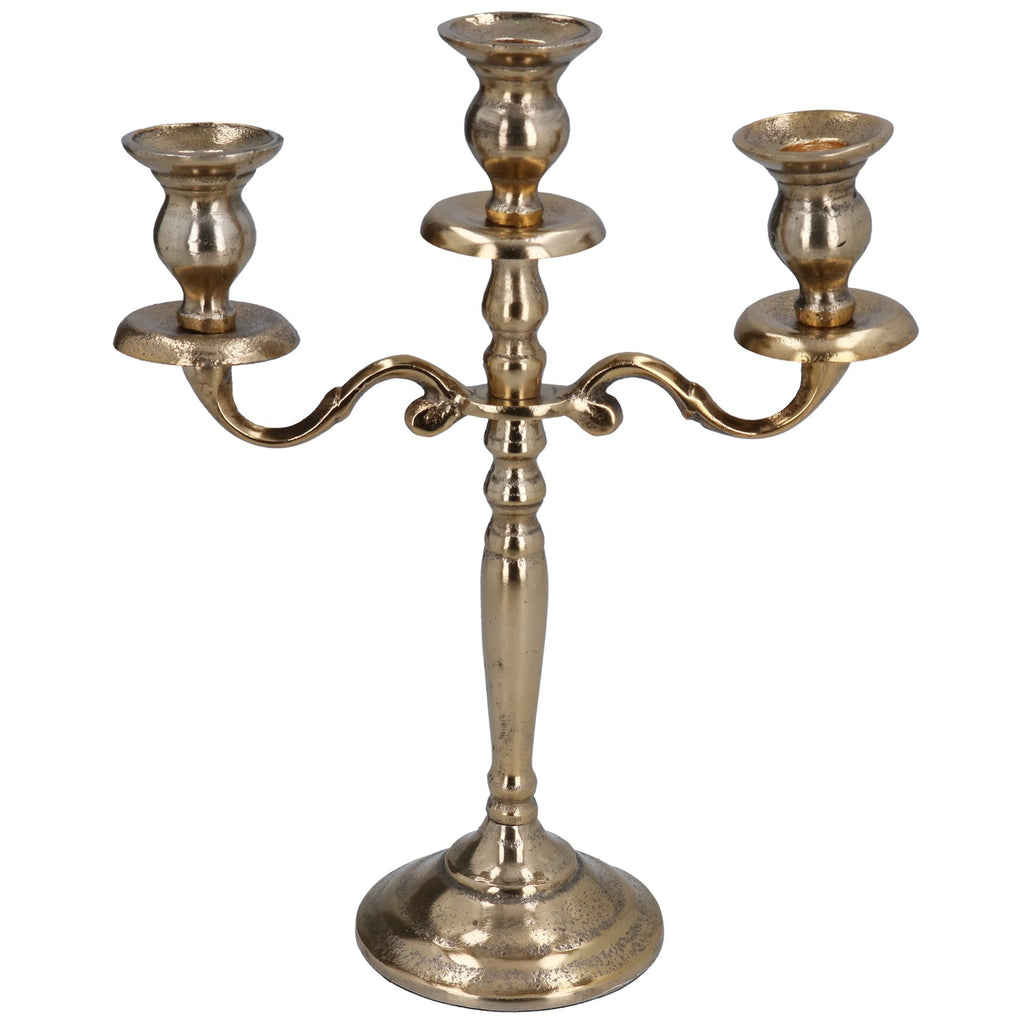Gold metal 3-branch candelabra