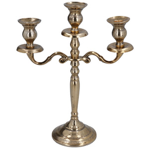 Gold metal 3-branch candelabra