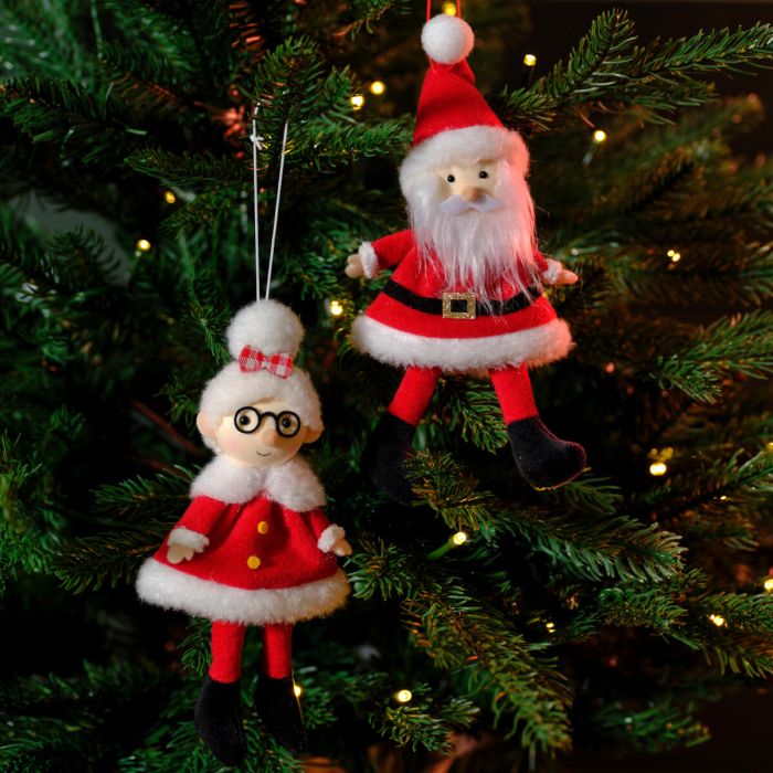 Santa & Mrs Claus dressed hanging decs