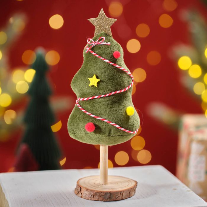 Jingle and joy standing Christmas tree with wooden base