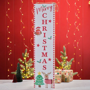 Jingle and joy Merry Christmas tall hanging wooden sign