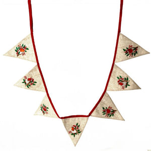 Christmas robin embroidered bunting in cotton and linen