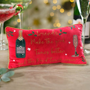 Merry cheer, friendship, champagne velour cushion