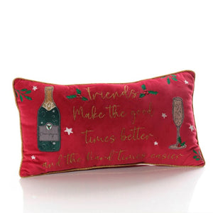 Merry cheer, friendship, champagne velour cushion