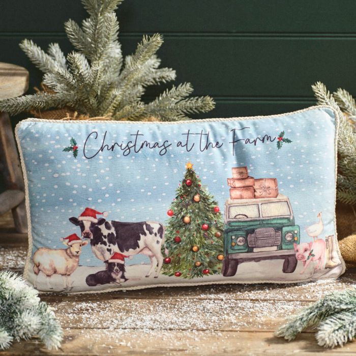 Christmas on the farm printed cushion