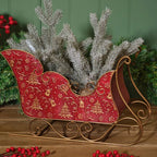Metal sleigh with embossed Christmas trees and bells