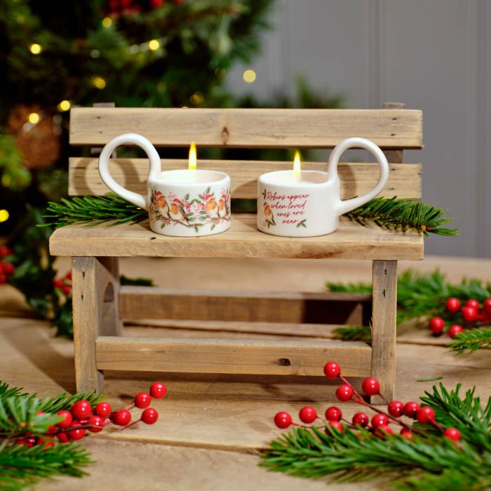 Christmas robins appear tealight holders