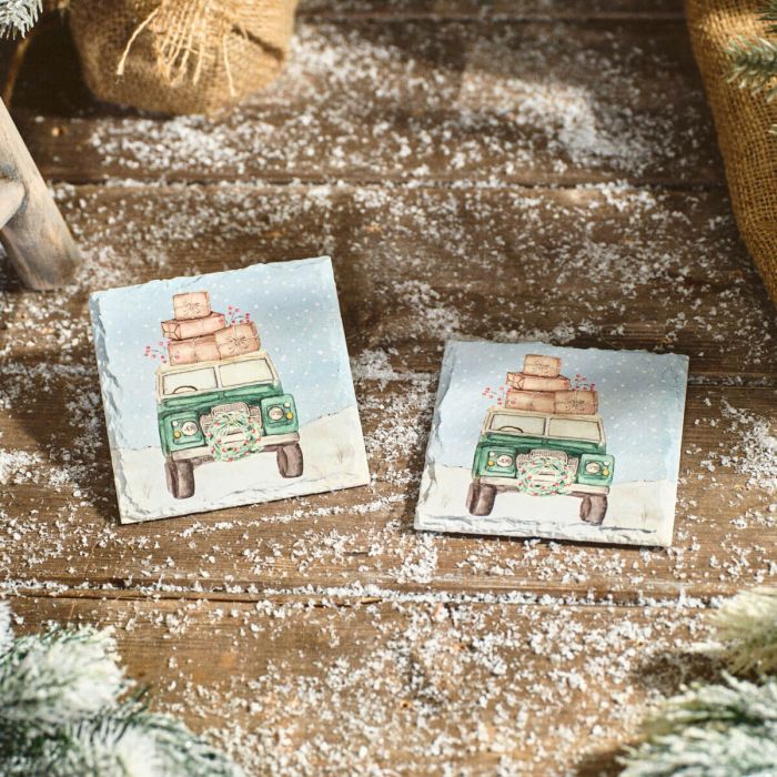 Landy Christmas on the farm slate set of 2 coasters