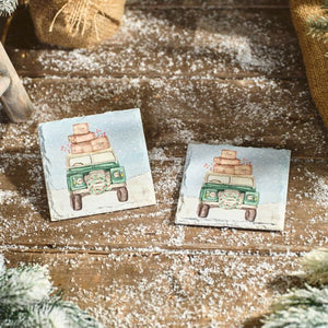Landy Christmas on the farm slate set of 2 coasters