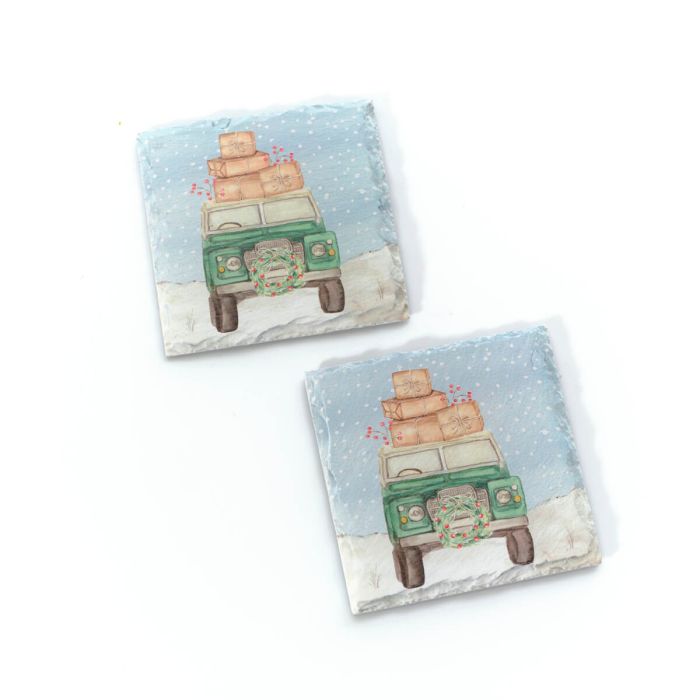 Landy Christmas on the farm slate set of 2 coasters