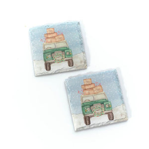 Landy Christmas on the farm slate set of 2 coasters