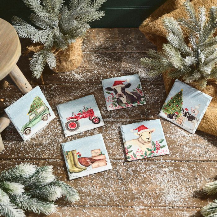 Christmas on the Farm slate coasters