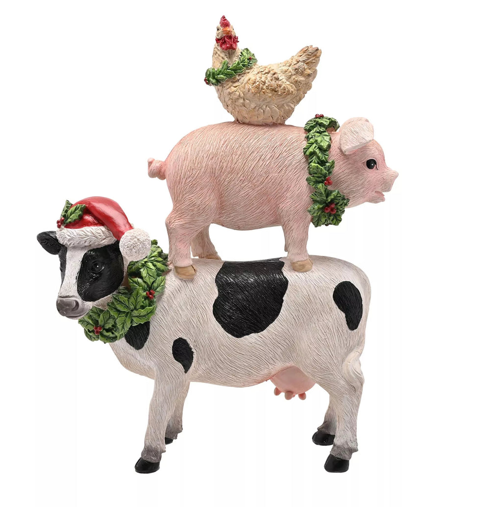Festive farm animal stack ornament
