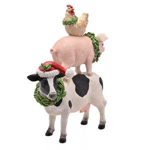 Festive farm animal stack ornament