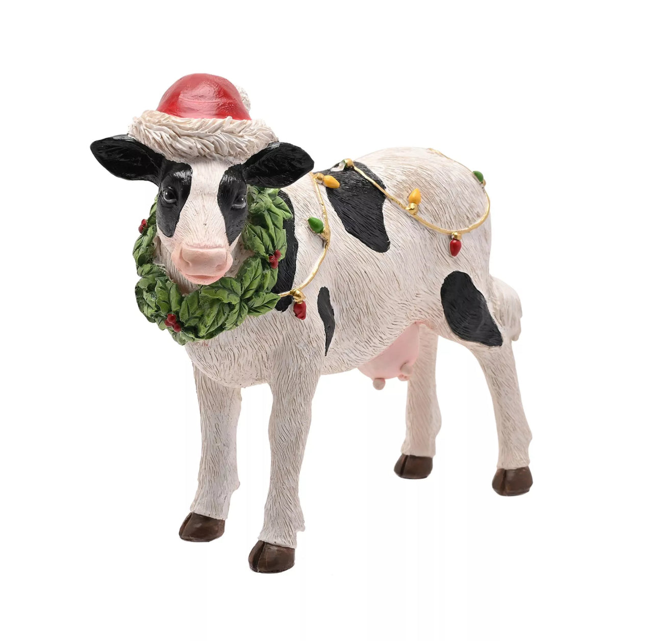 Festive Christmas cow ornament