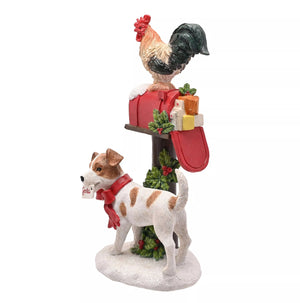 Festive dog and rooster ornament