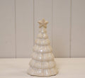Large stone glazed ribbed Christmas tree with star topper