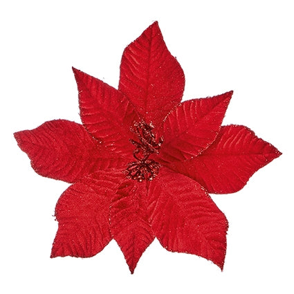 25cm red velvet poinsettia flower clip on